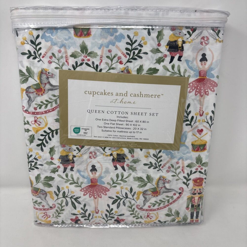 Cupcakes & Cashmere Nutcracker Ballet Christmas Cotton Sheet Set Queen Size NWT